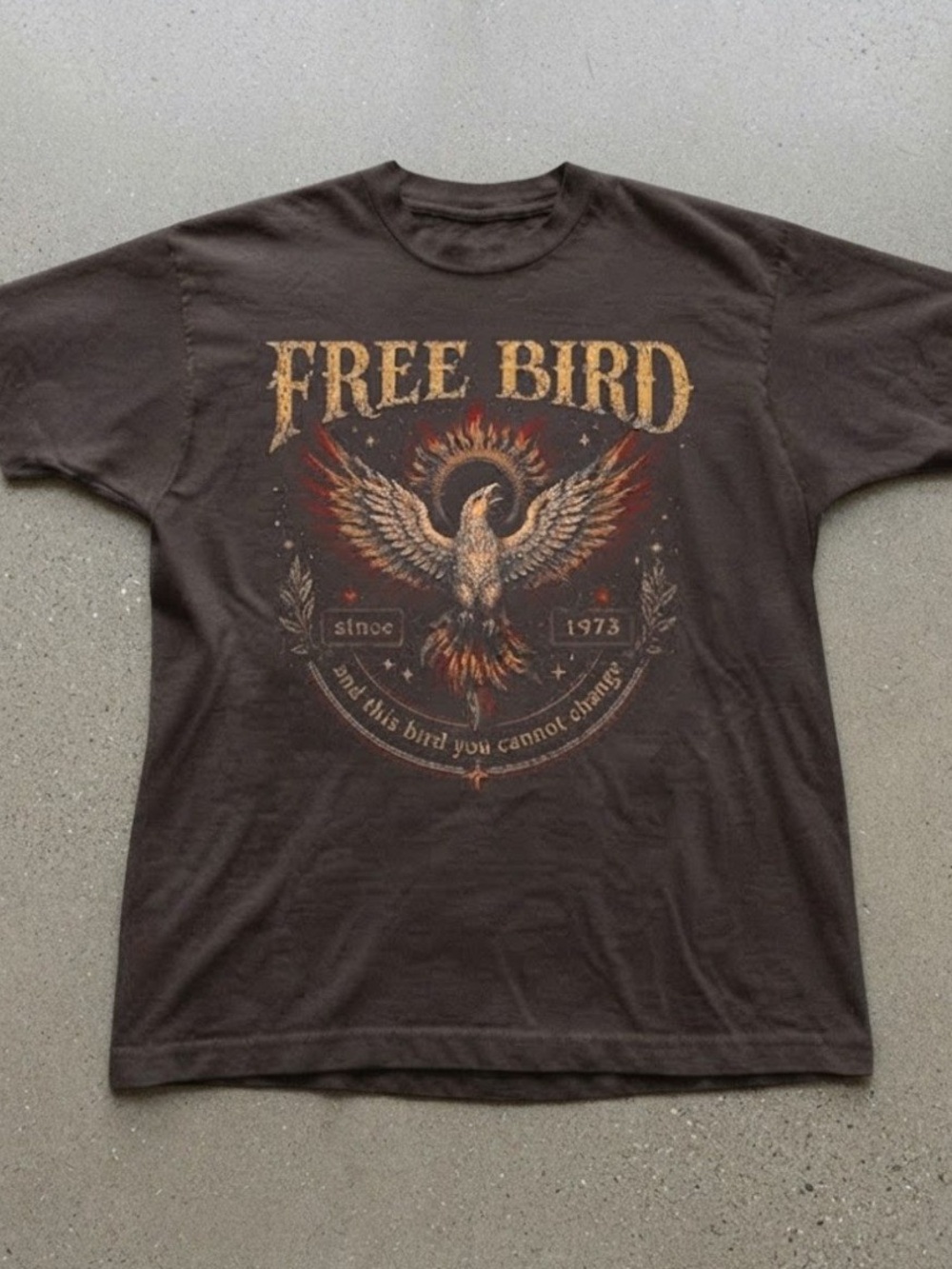 Free Bird Phoenix Fire Bird Graphic Brown Gildan T-Shirt